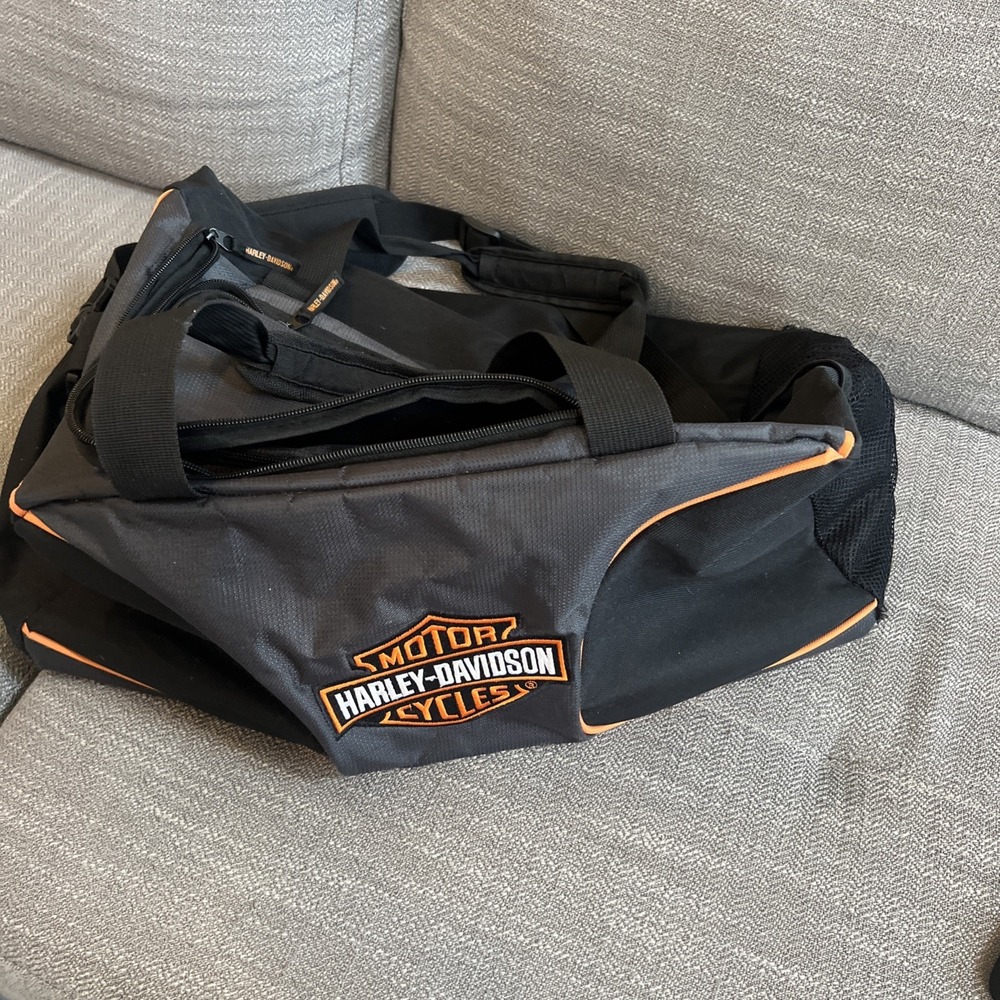 Harley Davidson Motorcycles Duffle Gym Sports Bag Black Orange & Gray Logo